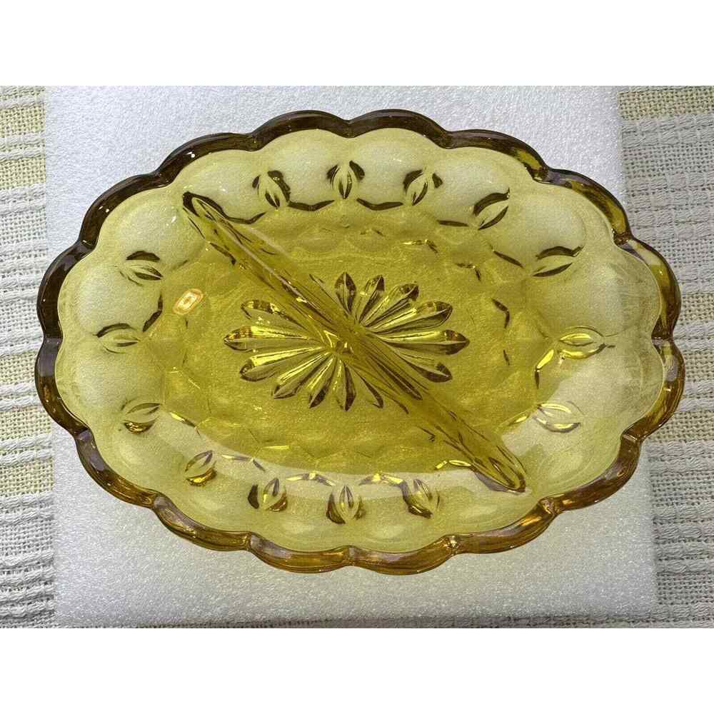 Vintage Anchor Hocking FAIRFIELD amber divided relish dish 1970's retro 7x5x1